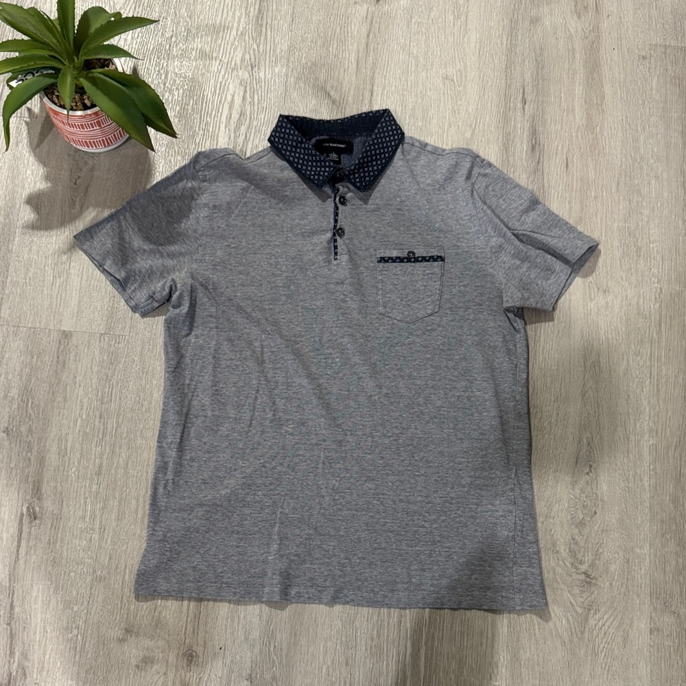 Men's Gray Polo Shirt with Patterned Collar